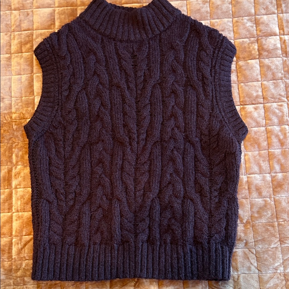 Chocolate Brown Cable Knit Mock-Turtleneck Sweater